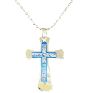 Blue Sliver Double Crucifix Necklace