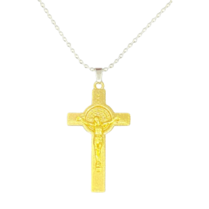 Gold Plated Crucifix With Sliver Chain