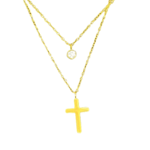 Gold Plated Double Chain Crucifix Necklace