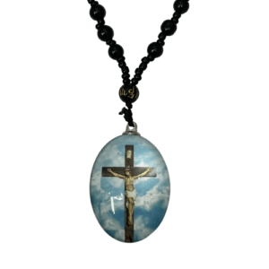 Glass Jesus On Cross Pendant Blue